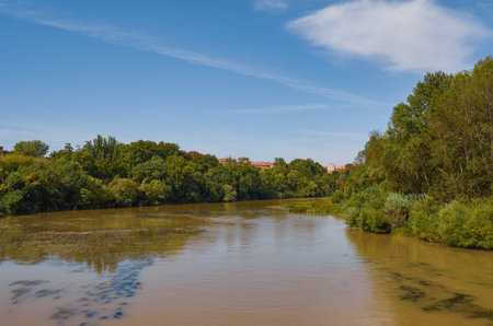 Ebro river passing through LogroÃ±o, Spainの写真素材