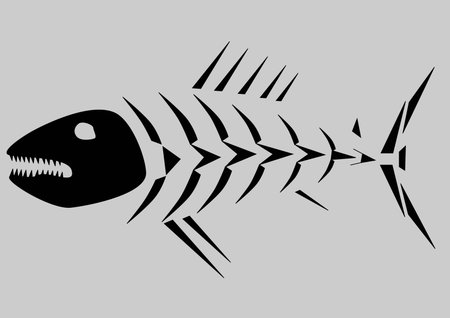 Black skeleton of fish isolated on grey backgroundのイラスト素材