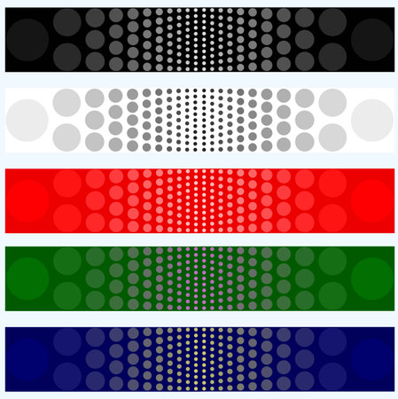 Five multi-colored banners with circles of different sizeのイラスト素材