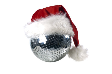 Shiny disco ball with christmas hatの写真素材