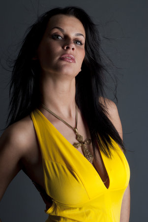 Beautiful lady in yellow dressの写真素材