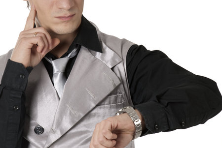 businessman worried, cheking timeの写真素材