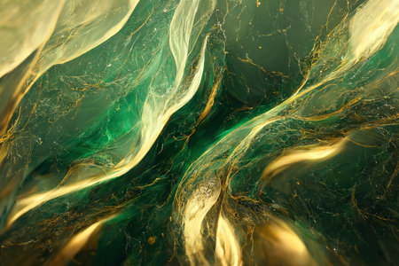 Green and gold marble texture. Luxury abstract fluid art paint wallpaperの写真素材