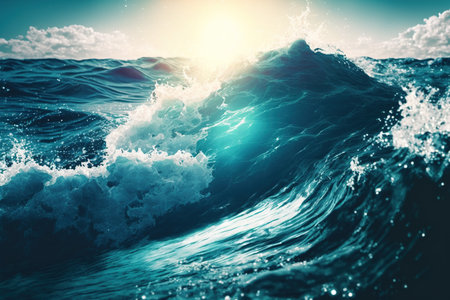 Big ocean waves at sunsetの写真素材