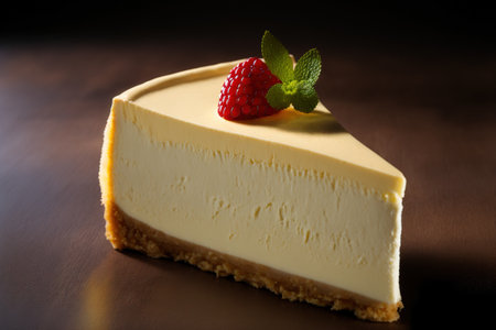 Cheesecake New York slice closeup. AI Generatedの素材