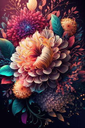 Colorful flowers wallpaper, beautiful botanical background, floral backdrop. AI Generatedの素材