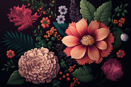 Colorful flowers wallpaper, beautiful botanical background, floral backdrop. AI Generatedの素材