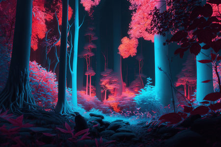 Night abstract glowing forestの素材