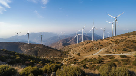 Wind turbines in the mountainsの素材