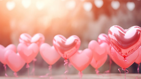 Heart shaped balloons with copy space. Valentine's day backgroundの素材