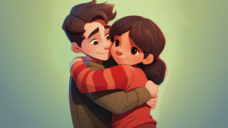 Friends hugging, cute cartoon styleの素材