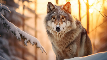 Wolf in a winter forestの素材