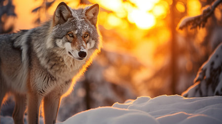 Wolf in a winter forestの素材