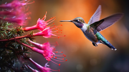 Colibri or hummingbird with flowersの素材