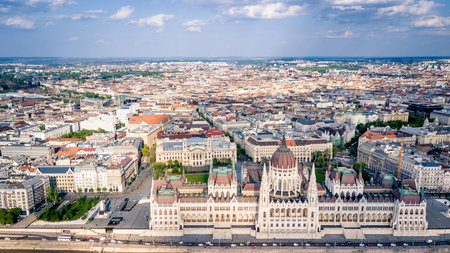 Beautiful Panorama Aerial view of Budapest Parlamentの写真素材
