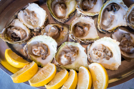 fresh oysters and lemon on a plate