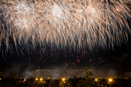 White Fireworks light up the skyの写真素材