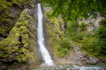 Spectacular upper waterfall on Liechtensteinklamm gorge in Austria,Europeの写真素材