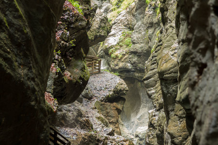 Dark Narrow Rocks Cavern in Liechtensteinklamm , Liechtenstein Gorge , Austrian Alps - Austriaの写真素材