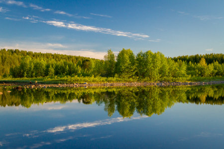 stones, crystal water on the lake Kovdozero in Zelenoborsky village near Kandalaksha. Kola Peninsula, Russia.の写真素材