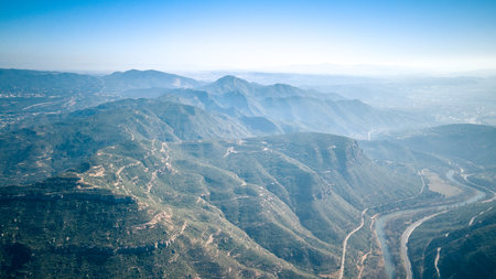 Panoramic view of the Montserrat Gorge. Monestir Santa Maria de Montserratの写真素材