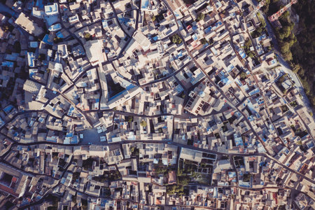 Aerial top down view of town Erice in province of Trapani in Sicily Italy.の写真素材