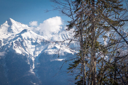 Ski Resort Of Russia - Rosa Khutor. Winter Sunny day in the mountains.の写真素材