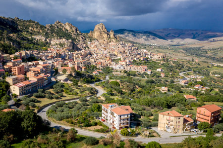 Aerial view of Gagliano Castelferrato in Sicilyの写真素材