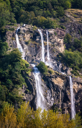 AcquaFraggia waterfalls in Borgonuovo - Valchiavenna, Italyの写真素材