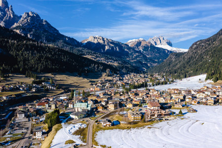 Winter landscape of Pozza di Fassa, a commune in Trentino at the northern Italia. Val di Fassa,...