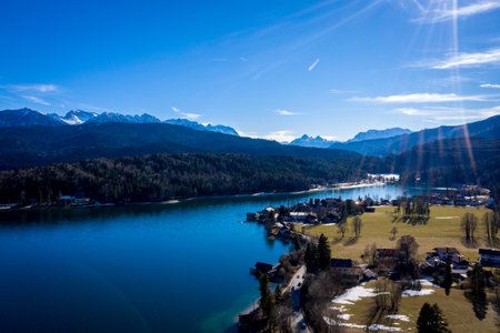 Aerial view on Walchensee lake in Bavaria. Germanyの写真素材