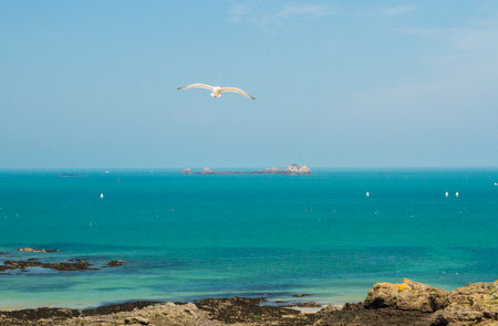 A view of the coast of Saint Malo of Brittany, France.の写真素材