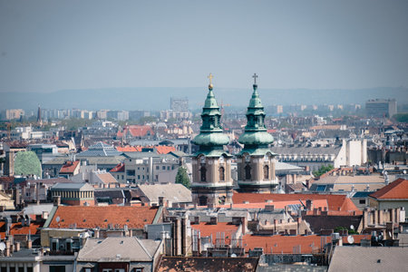 BUDAPEST, HUNGARY - MAY 02, 2019: Budapest, Hungary City View from Gellerthegyのeditorial素材