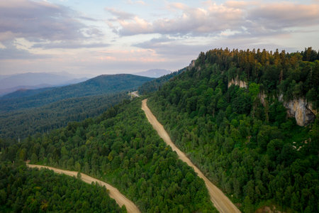 Valley of the Belaya River. Mountains and green forest. Adygea, Lagonaki plateauの写真素材