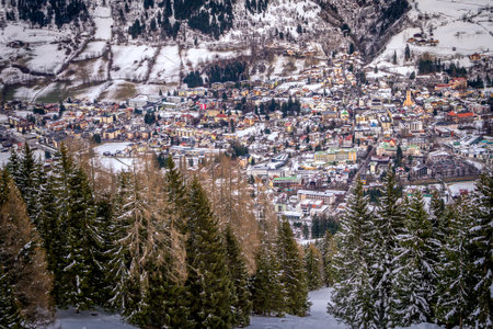 Famous Austria's resort town of Bad Gastein in Alps mountains. Frosty winter dayの写真素材