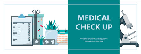 Vector medical banner. Pharmacy template for hospitals, advertising, pharmacies training. International health protection, insurance.Medicine and surgery.Vaccination, online health check up, medical diagnostics.のイラスト素材
