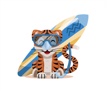 Tiger cub with aquarius zodiac sign Astrological sign icon Vector cartoon illustration Horoscope and Eastern New Year.のイラスト素材