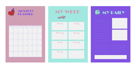 Vector set of weekly planner, to do list, note, Schedule, background. School planner with doodle sketch. Hand-drawn elements for email. Icons with paper envelopes, letters, emailのイラスト素材