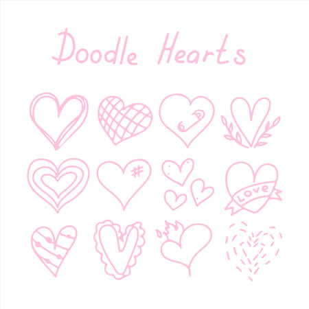 Vector doodle hearts Speech hand drawn bubbles set. Talk clouds sketching illustration.のイラスト素材