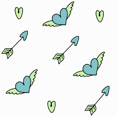 Doodle seamless pattern for Valentine s day. Vector colorful illustration for the holiday on February 14. Hand draw set for romance, wedding, date, invitation, greeting card, love. Icons for banners, sales, apps, or ads.のイラスト素材