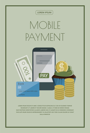 Financial investment banner. Vector flat Background for the website, app. Banking operations, cashback, investments, mobile service. Cartoon images for businessのイラスト素材