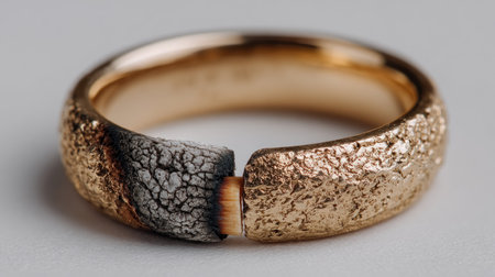 This striking gold and black textured ring features a modern design, showcasing a unique blend of materials and craftsmanship, ideal for stylish individuals.の素材