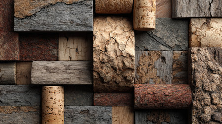 A detailed mosaic of various wood textures and bark, showcasing natural patterns and earthy tones that inspire creativity and enhance artistic projects.の素材