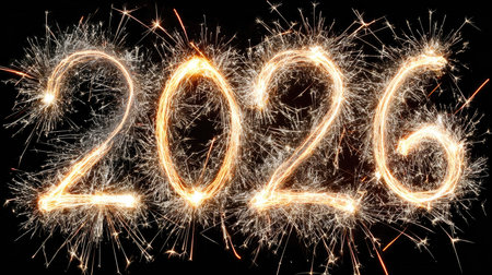 A stunning display of fireworks forms the numbers 2026, radiating light and excitement. This image captures the essence of celebration and anticipation for the New Year.の素材