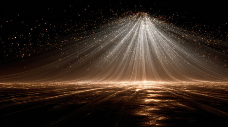 A stunning abstract image showcasing a dramatic explosion of light with sparkling particles cascading against a dark background. Perfect for creative projects.の素材