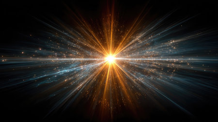 This stunning image captures a bright explosion of light and energy set against a dark cosmic backdrop, creating a mesmerizing visual experience.の素材