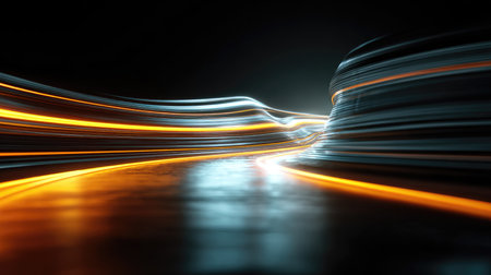 This image captures a mesmerizing display of abstract light trails flowing gracefully against a dark backdrop, showcasing vivid colors and dynamic motion.の素材