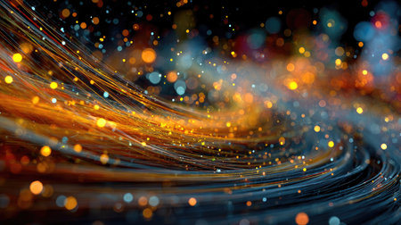 This image features an abstract background of colorful lights blending seamlessly with flowing streams of vibrant particles, creating a magical effect.の素材