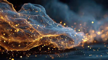 This stunning image captures the ethereal beauty of vibrant smoke and glowing dust particles, creating a captivating and dynamic abstract background ideal for creative projects.の素材