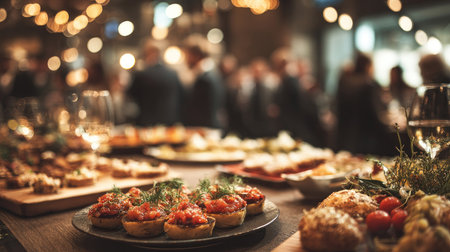 A beautifully arranged selection of gourmet finger foods showcases culinary creativity at a stylish event, enhancing the social atmosphere and guest experience.の素材